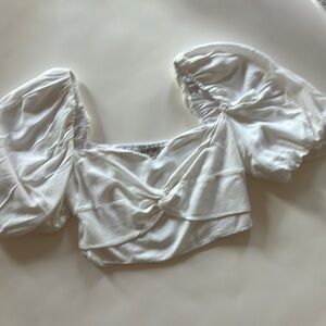 Signature White Crop Blouse with Puffed Cap Sleeves